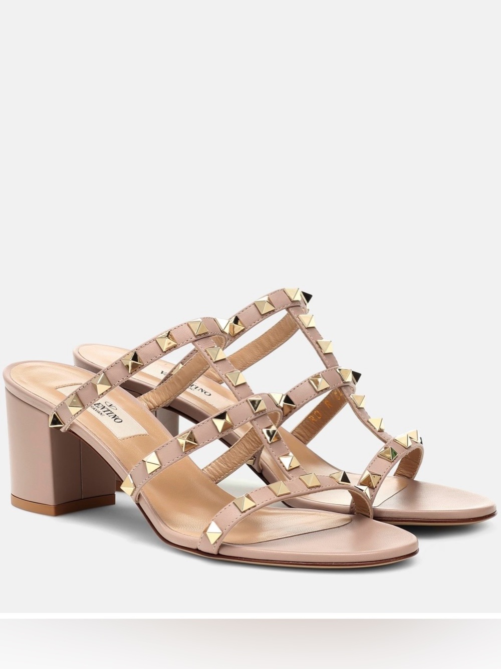 Valentino Garavani Rockstud Leather Block Heel Mules - Blush